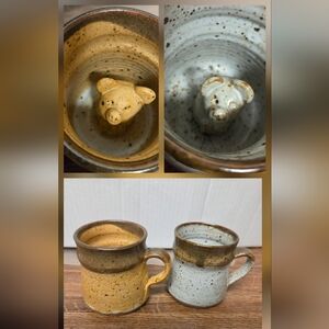 Pottery Studios Set of 2 Stoneware Piglet Peek-a-boo Mugs